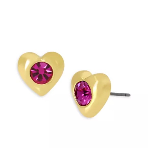 KURT GEIGER LONDON Pink Crystal Heart Stud Earrings in Gold Tone NWOT - Picture 2 of 6